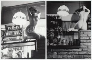 cca 1979 Pub tündér záróra után, 5 db finoman erotikus vintage fotó, 12x9 cm / 5 erotic photos, 12x9 cm