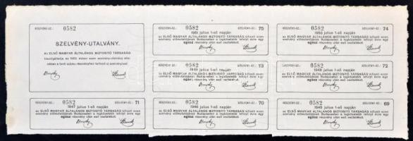 Budapest 1929. "Első Magyar Általános Biztosító Társaság" részvénye 100P-ről, szelvényekke...