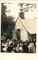1936 Eperjes, Presov; katolikus ünnepség egy kis templomban / Catholic ceremony in front of a little church, photo (EK)