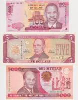 Mozambik 1991. 1000M + Libéria 2011. 5$ + Malawi 2012. 100K T:I,I-  Mozambique 1991. 1000 Meticais + Liberia 2011. 5 Dollars + Malawi 2012. 100 Kwacha C:UNC,AU