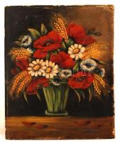 Kiss jelzéssel: Virágcsendélet. Olaj, karton, keretben, 68×55 cm