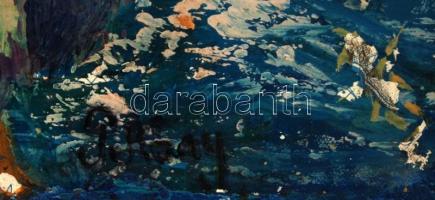 Pekáry jelzéssel: Mediterrán falu szigeten. Olaj, vászon, sérült, 50×60 cm