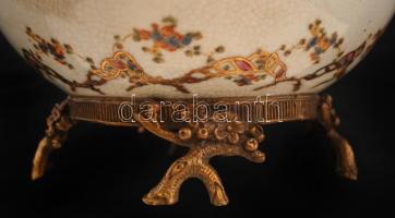 Modern kínai Wong Lee porcelán váza, máz alatt repesztett, kézzel festett, jelzett ("WL 1895&qu...