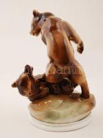 Zsolnay birkózó medvék (Markup Béla), kézzel festett, jelzett, hibátlan, m:30 cm/
Handpainted Zsoln...