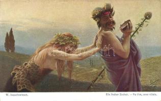 Ein froher Zecher / Erotic art postcard, T.S.N. R.M: No. 6. s: W. Ismailowitsch