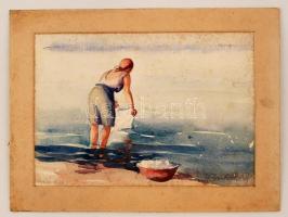 Bertalan Rózsa (1900-1987): Mosó nő. Akvarell, papír, foltos, 20×28 cm