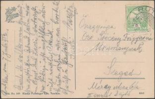 Sztrecsnó, Sztrecsény, Strecno; várrom a Vág mellett jobbra Lucska falu a komppal, kiadja Feitzinger...