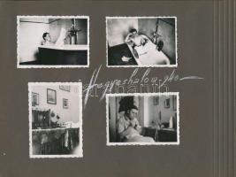 1938-1940 Családi életképek Aquincumról, Hegyeshalomról, Kisszállásról, 3 db albumlapra ragasztott 2...