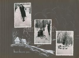 1938-1940 Családi életképek Aquincumról, Hegyeshalomról, Kisszállásról, 3 db albumlapra ragasztott 2...