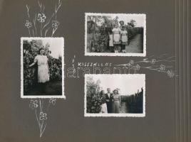 1938-1940 Családi életképek Aquincumról, Hegyeshalomról, Kisszállásról, 3 db albumlapra ragasztott 2...