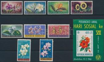1957-1966 2 db Virág sor és 1 blokk, 1957-1966 2 Flower set and 1 block