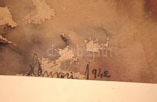 Olvashatatlan jelzéssel: A győri Karmelita templom 1942. Akvarell, papír, üvegezett keretben, 43×34 ...