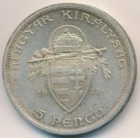1938. 5P Ag "Szent István" T:2 patina 
Adamo P8.1