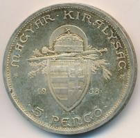 1938. 5P Ag "Szent István" T:2 patina 
Adamo P8.1