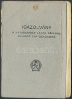 1950 Igazolvány a határsávban lakók részére állandó tartózkodásra, kissé elvált, 14x10cm