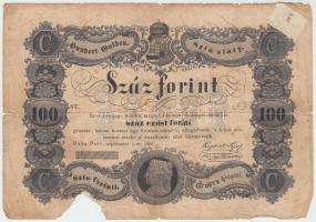 1848. 100Ft "Kossuth bankó" T:IV,V ragasztva, papírhiány Hungary 1848. 100Ft "Kossuth banknote" C:G,P glued, missing paper Adamo G114