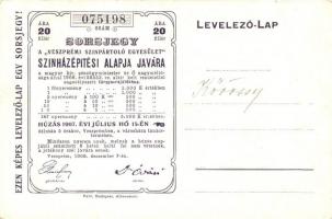 7 db RÉGI, fekete-fehér motívum képeslap, társaságbéli hölgyek, a lapok hátoldalán sorsjegy a Veszpr...