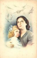 Mother and child, Italian aircraft, WWII, Cecami No. 1023., s: A. Collino