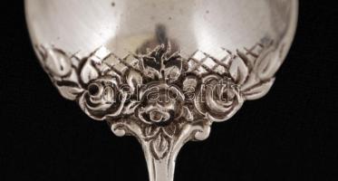 Ezüst, rózsás teáskanál,  Ag., nettó:16,1gr., jelzett, 11cm / Silver teaspoon,  Ag, net:.. 16.1 gr, ...