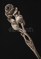 Ezüst, rózsás teáskanál,  Ag., nettó:16,1gr., jelzett, 11cm / Silver teaspoon,  Ag, net:.. 16.1 gr, ...