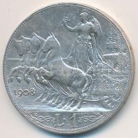 Olaszország 1908R 1L Ag "III. Viktor Emanuel" T:2- 
Italy 1908R 1 Lira Ag "Vittorio ...