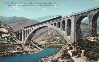 Gorizia, Görz; Steinerne Eisenbahnbrücke mit dem grössten Bogen der Welt, über den Isonzo / stone railwaybridge with the greatest arc in the world above the Isonzo river (EK)