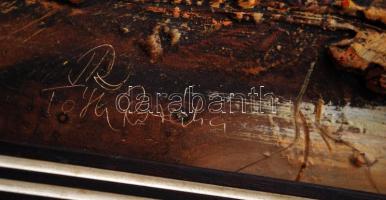 Tóth Rozália (1946-2015): Széthasadt fa. Olaj- gipsz, farost, jelzett, keretben, 19×40  cm