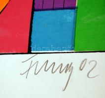 Farsang Sándor (1945-2015): Városi lét. Szitanyomat, papír, jelzett, 36×50 cm