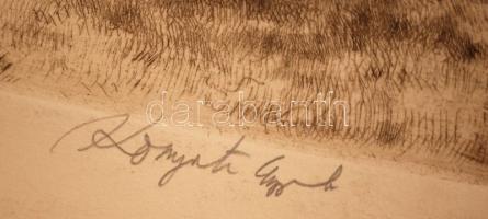 Komjáti-Wanyerka Gyula (1894-1958): Rőzseszedő. Színezett rézkarc, papír, jelzett, 37×26 cm