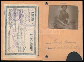 1938 Színházi Propaganda igazolvány, arcképes, hiányos, 11x7cm