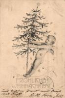 Christmas, child with christmas tree, Theo Stroefer&#039;s Kunstverlag Serie 68. Nr. 3.