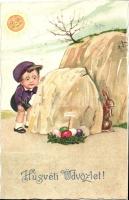 Easter, child with rabbit, Amag No. 2203 litho