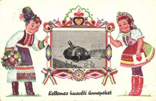 Easter, rabbit in automobile, Hungarian folklore (EK)