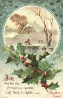 New Year, Art Nouveau litho art greeting postcard