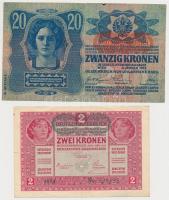 1913. 20K + 1917. 2K mindkettő "Deutschösterreich" felülbélyegzéssel T:III