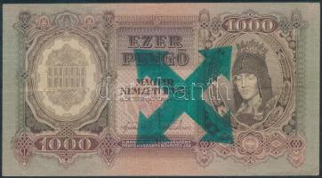 1943. 1000P hamis nyilaskeresztes festéssel (fake arrow cross on banknote) T:III