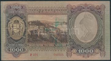 1943. 1000P hamis nyilaskeresztes festéssel (fake arrow cross on banknote) T:III