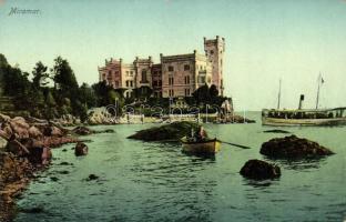 Trieste, Miramar / castle, rowboat, steamship (worn edges)