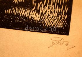 Olvashatatlan jelzéssel: Anya a gyermekével. Linó, papír, üvegezett keretben, 19×15 cm