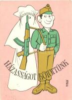 13 db MODERN humoros grafikai katonai lap, Pusztai Pál rajzaival  / 13 modern humorous graphic milit...