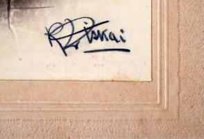 cca 1940 Katona feleségével, színezett, retusált fotó, kartonra kasírozva, aláírt, 17x23 cm, karton ...