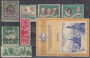4 db Vöröskereszt Egylet bélyeg, 1 db Nemzeti segélybélyeg, 1 db Magyar-szovjet Társaság tagsági igazolvány 2 db tagsági bélyeggel