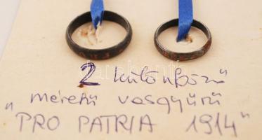 1914 "Pro Patria 1914" feliratú gyűrű, elmosódott felirattal, méret: 54, 61 / World War I iron rings with "Pro Patria 1914" inscription, s: 54, 61