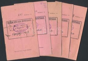 1911-24 Czibakházai Motor-Malom Részvénytársaság Könyvecskéje részvényjegyek 20K-ról, 5db