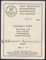 1938 A XXXIV. Nemzetközi Eucharisztikus Kongresszus Budapest tagsági jegye és ülőhelybérlete