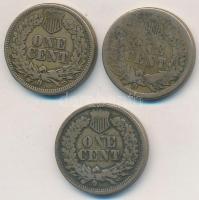 Amerikai Egyesült Államok 1860-1862. 1c Cu-Ni Indián fej (3x) T:2-,3 USA 1860-1862. 1 Cent Cu-Ni Indian Head (3x) C:VF,F