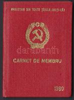 1980 a Román Kommunista Párt fényképes tagsági könyve, bejegyzésekkel