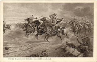 Osztrák dragonyosok üldözik a menekülő kozákokat, hátoldalon &quot;1915. Május 9. Országos Mozinap&quot; bélyeggel / WWI K.u.K. military, Cossacks s: Benesch (Rb)