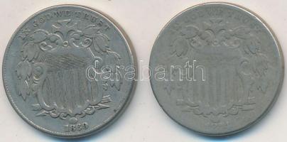 Amerikai Egyesült Államok 1869-1874. 5c Cu-Ni "Shield" (2x) T:2-,3
USA 1869-1874. 5 Cents...