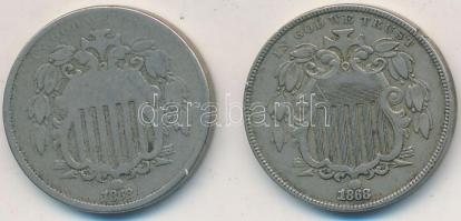 Amerikai Egyesült Államok 1868. 5c Cu-Ni "Shield" (2x) T:2-,3 kis ph.
USA 1868. 5 Cents C...